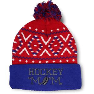 imageSpeedy Pros Pom Pom Beanies for Women Hockey Mom A Embroidery Skull Cap Humor Winter Hats for Men Acrylic 1 SizeAmerican X Design Only