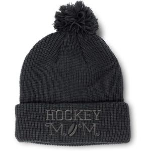 imageSpeedy Pros Pom Pom Beanies for Women Hockey Mom A Embroidery Skull Cap Humor Winter Hats for Men Acrylic 1 SizeBlack Design Only