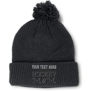 imageSpeedy Pros Pom Pom Beanies for Women Hockey Mom A Embroidery Skull Cap Humor Winter Hats for Men Acrylic 1 SizeBlack Personalized Text Here