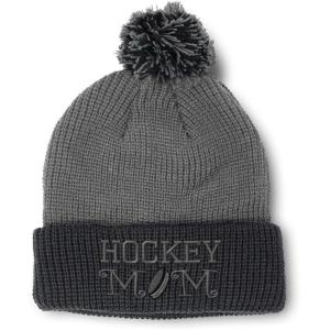 imageSpeedy Pros Pom Pom Beanies for Women Hockey Mom A Embroidery Skull Cap Humor Winter Hats for Men Acrylic 1 SizeGrey Black Design Only