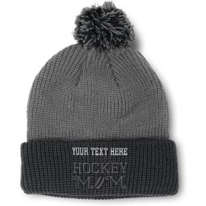 imageSpeedy Pros Pom Pom Beanies for Women Hockey Mom A Embroidery Skull Cap Humor Winter Hats for Men Acrylic 1 SizeGrey Black Personalized Text Here