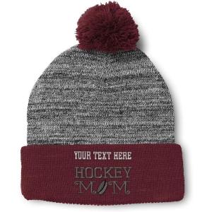 imageSpeedy Pros Pom Pom Beanies for Women Hockey Mom A Embroidery Skull Cap Humor Winter Hats for Men Acrylic 1 SizeHeather Gray Burgundy Personalized Text Here