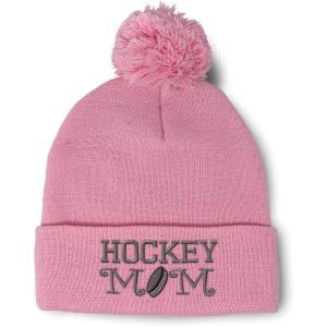 imageSpeedy Pros Pom Pom Beanies for Women Hockey Mom A Embroidery Skull Cap Humor Winter Hats for Men Acrylic 1 SizeSoft Pink Design Only
