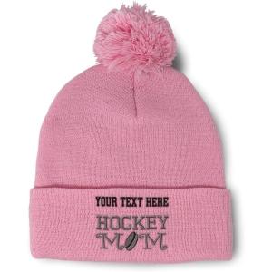 imageSpeedy Pros Pom Pom Beanies for Women Hockey Mom A Embroidery Skull Cap Humor Winter Hats for Men Acrylic 1 SizeSoft Pink Personalized Text Here