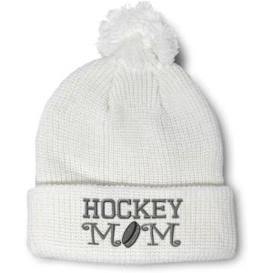 imageSpeedy Pros Pom Pom Beanies for Women Hockey Mom A Embroidery Skull Cap Humor Winter Hats for Men Acrylic 1 SizeWhite Design Only