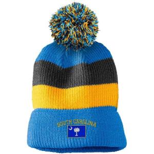 imageVintage Pom Pom Beanie South Carolina State Letters Embroidery Acrylic Skull Cap Hat for Men ampamp Women Light Blue Stripes