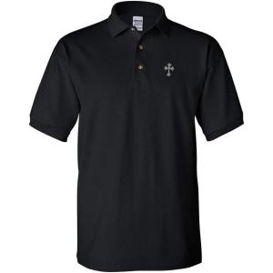 imageCustom Polo Shirts for Men Silver Roman Catholic Cross Embroidery CottonBlack Design Only