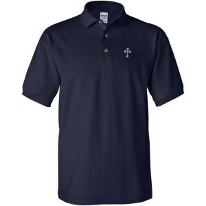 imageCustom Polo Shirts for Men Silver Roman Catholic Cross Embroidery CottonNavy Design Only