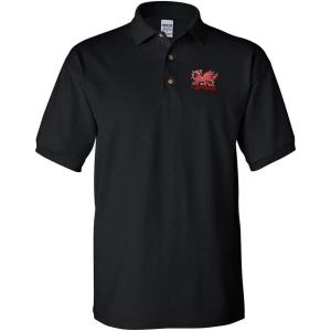 imagePolo Shirts for Men Cymru Welsh Dragon Embroidery Cotton Short Sleeves Golf TeesBlack