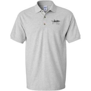 imagePolo Shirts for Men F16 Fighting Falcon Airplane B Embroidery CottonOxford Grey