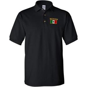 imagePolo Shirts for Men Mexico Flag Embroidery Cotton Short Sleeves Golf TeesBlack
