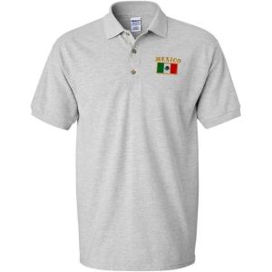 imagePolo Shirts for Men Mexico Flag Embroidery Cotton Short Sleeves Golf TeesOxford Grey
