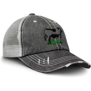 imageSoft Mesh Cap Hat Embroidered Western Farm Animal Cow Cattle Angus Bull Distressed Vintage Cap CottonBlack Gray Design Only