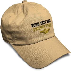 image:imageSoft Baseball Hat Embroidered Dad Hat Drone Pilot Gold Embroidery Men amp Ladies Baseball Cap CottonKhaki Personalized Text Here