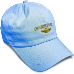 image:imageSoft Baseball Hat Embroidered Dad Hat Drone Pilot Gold Embroidery Men amp Ladies Baseball Cap CottonLight Blue Design Only