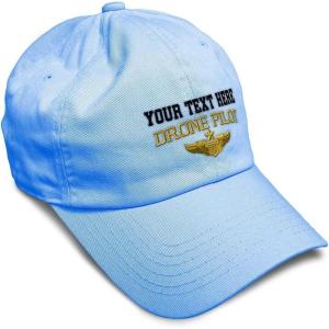 image:imageSoft Baseball Hat Embroidered Dad Hat Drone Pilot Gold Embroidery Men amp Ladies Baseball Cap CottonLight Blue Personalized Text Here