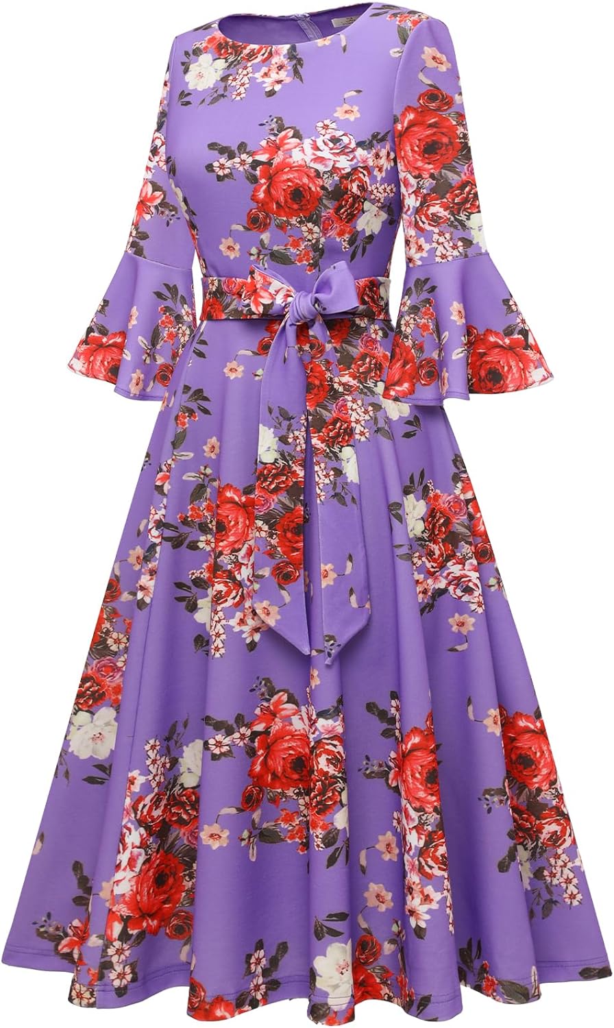 HoRain Woen's Elegant 3/4 Sleeve Dresses For Wedding Guest Fit And