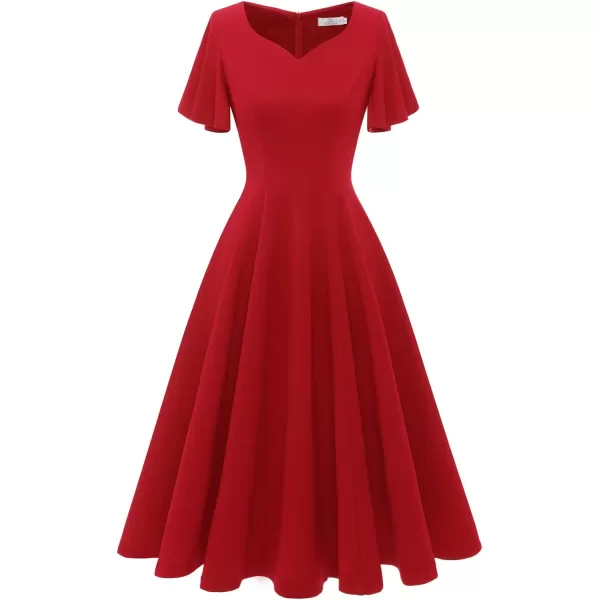 HomRain Ruffle Sleeve Cocktail Dresses for Wedding Guest Fit and Flare Tea Length Party Dress