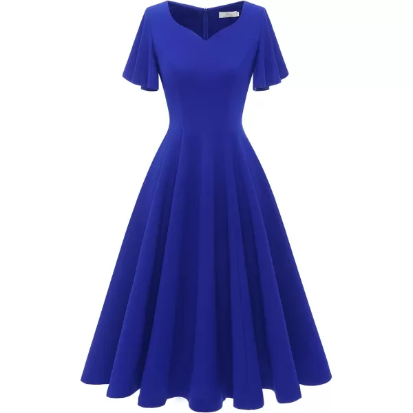 HomRain Ruffle Sleeve Cocktail Dresses for Wedding Guest Fit and Flare Tea Length Party Dress
