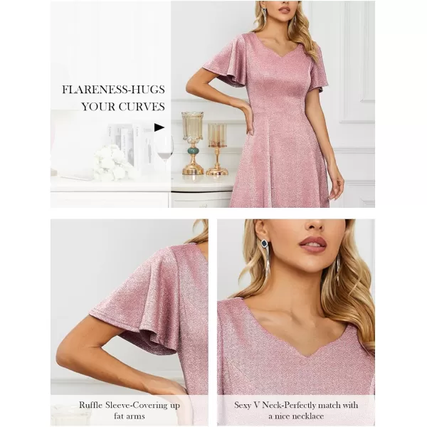 HomRain Ruffle Sleeve Cocktail Dresses for Wedding Guest Fit and Flare Tea Length Party Dress
