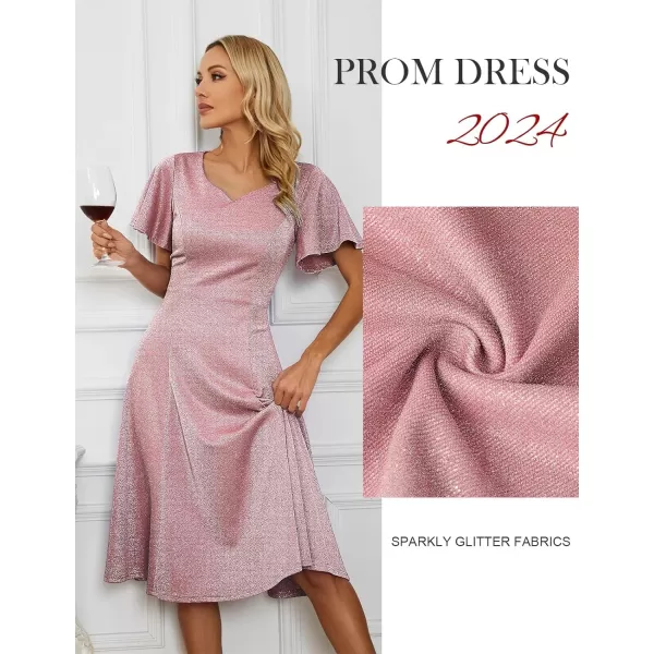 HomRain Ruffle Sleeve Cocktail Dresses for Wedding Guest Fit and Flare Tea Length Party Dress
