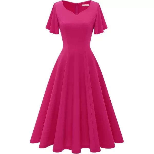 HomRain Ruffle Sleeve Cocktail Dresses for Wedding Guest Fit and Flare Tea Length Party Dress