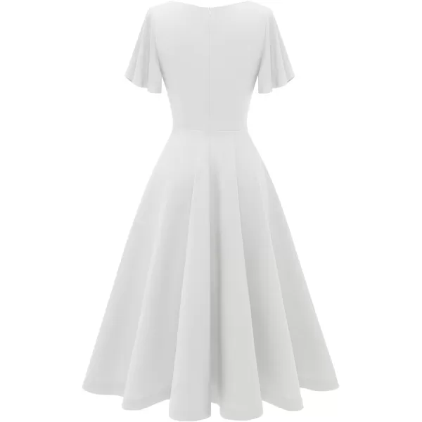 HomRain Ruffle Sleeve Cocktail Dresses for Wedding Guest Fit and Flare Tea Length Party Dress