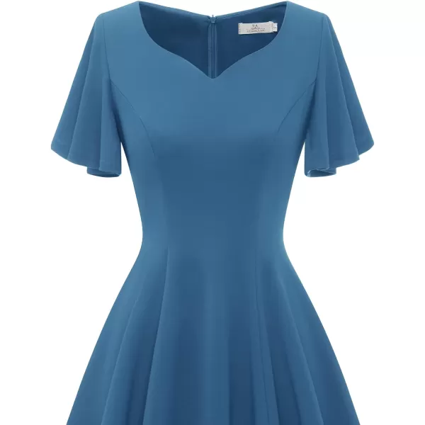 HomRain Ruffle Sleeve Cocktail Dresses for Wedding Guest Fit and Flare Tea Length Party Dress