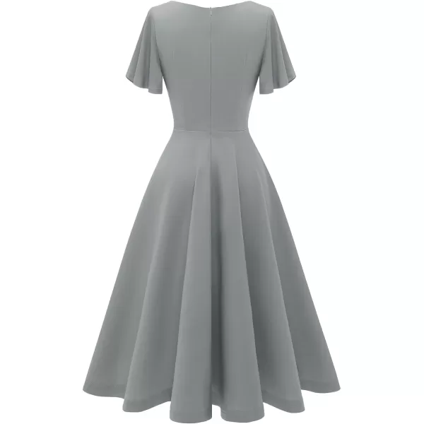 HomRain Ruffle Sleeve Cocktail Dresses for Wedding Guest Fit and Flare Tea Length Party Dress