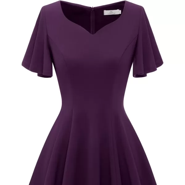 HomRain Ruffle Sleeve Cocktail Dresses for Wedding Guest Fit and Flare Tea Length Party Dress