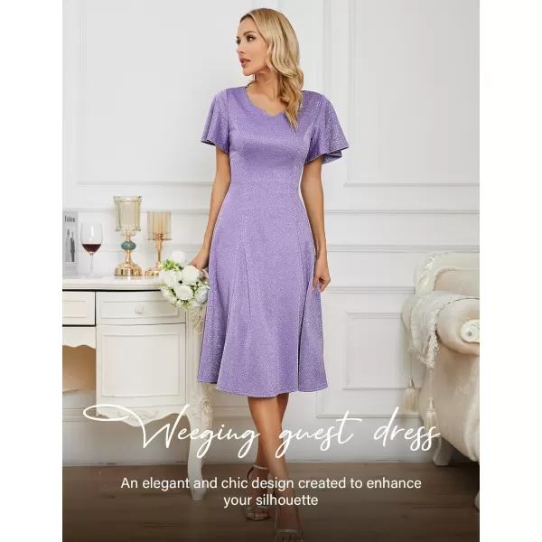 HomRain Ruffle Sleeve Cocktail Dresses for Wedding Guest Fit and Flare Tea Length Party Dress