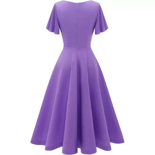 HomRain Ruffle Sleeve Cocktail Dresses for Wedding Guest Fit and Flare Tea Length Party Dress