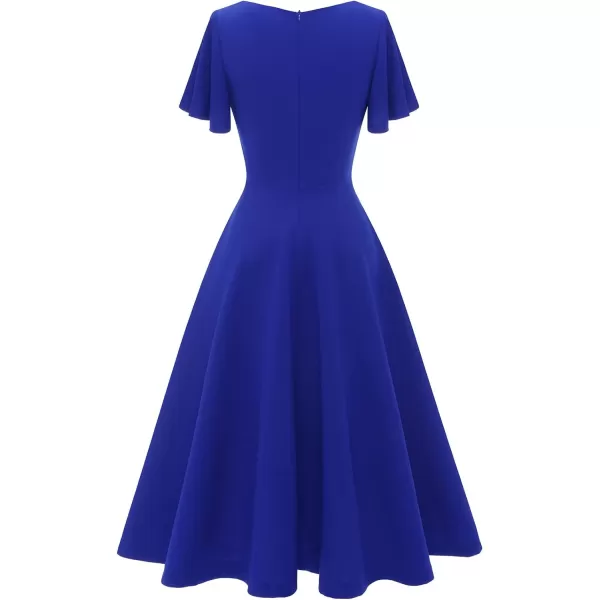 HomRain Ruffle Sleeve Cocktail Dresses for Wedding Guest Fit and Flare Tea Length Party Dress