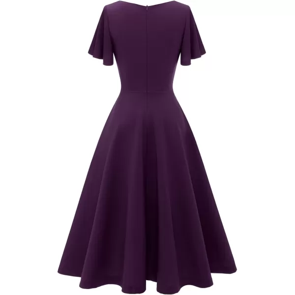HomRain Ruffle Sleeve Cocktail Dresses for Wedding Guest Fit and Flare Tea Length Party Dress
