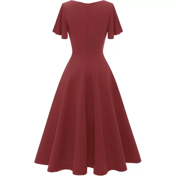 HomRain Ruffle Sleeve Cocktail Dresses for Wedding Guest Fit and Flare Tea Length Party Dress
