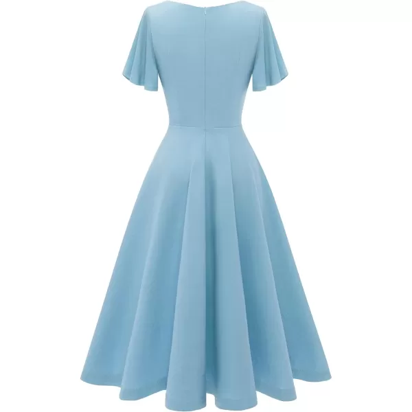 HomRain Ruffle Sleeve Cocktail Dresses for Wedding Guest Fit and Flare Tea Length Party Dress