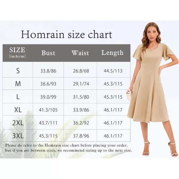 HomRain Ruffle Sleeve Cocktail Dresses for Wedding Guest Fit and Flare Tea Length Party Dress