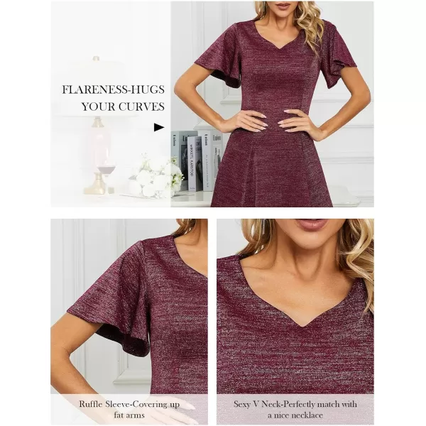 HomRain Ruffle Sleeve Cocktail Dresses for Wedding Guest Fit and Flare Tea Length Party Dress