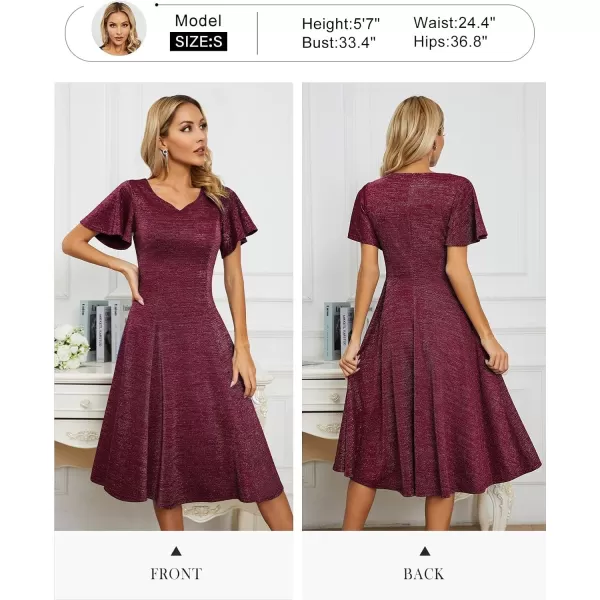 HomRain Ruffle Sleeve Cocktail Dresses for Wedding Guest Fit and Flare Tea Length Party Dress