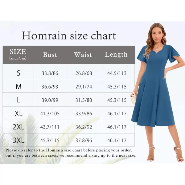 HomRain Ruffle Sleeve Cocktail Dresses for Wedding Guest Fit and Flare Tea Length Party Dress