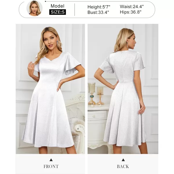 HomRain Ruffle Sleeve Cocktail Dresses for Wedding Guest Fit and Flare Tea Length Party Dress