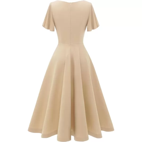HomRain Ruffle Sleeve Cocktail Dresses for Wedding Guest Fit and Flare Tea Length Party Dress