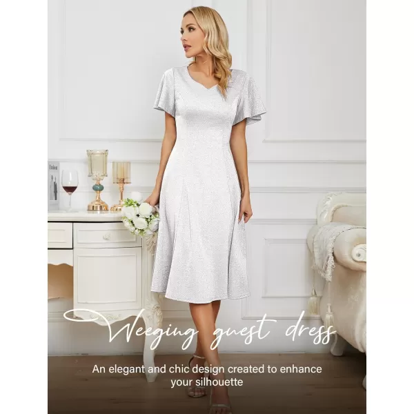 HomRain Ruffle Sleeve Cocktail Dresses for Wedding Guest Fit and Flare Tea Length Party Dress