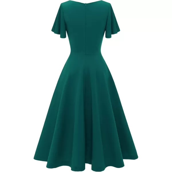 HomRain Ruffle Sleeve Cocktail Dresses for Wedding Guest Fit and Flare Tea Length Party Dress