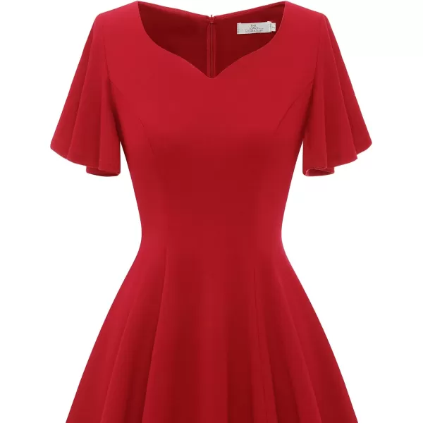 HomRain Ruffle Sleeve Cocktail Dresses for Wedding Guest Fit and Flare Tea Length Party Dress