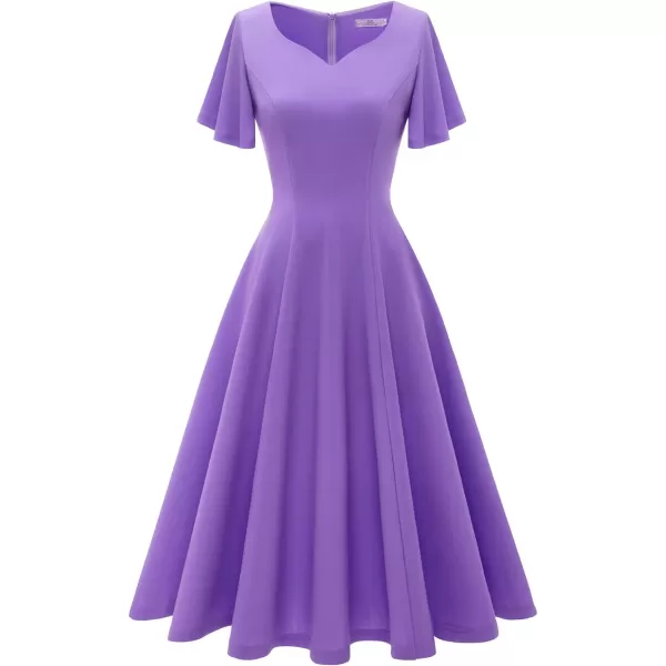 HomRain Ruffle Sleeve Cocktail Dresses for Wedding Guest Fit and Flare Tea Length Party Dress
