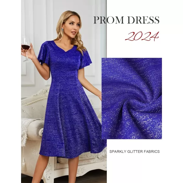 HomRain Ruffle Sleeve Cocktail Dresses for Wedding Guest Fit and Flare Tea Length Party Dress