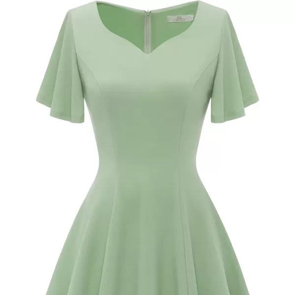 HomRain Ruffle Sleeve Cocktail Dresses for Wedding Guest Fit and Flare Tea Length Party Dress