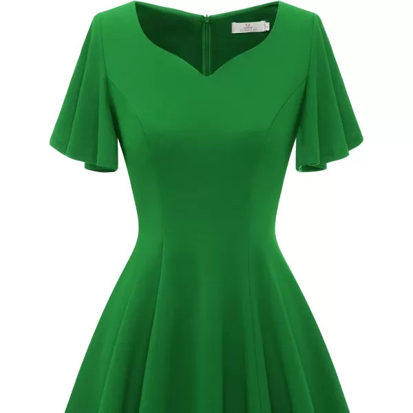 HomRain Ruffle Sleeve Cocktail Dresses for Wedding Guest Fit and Flare Tea Length Party Dress