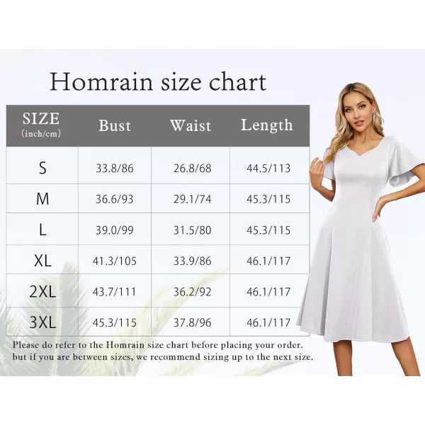 HomRain Ruffle Sleeve Cocktail Dresses for Wedding Guest Fit and Flare Tea Length Party Dress